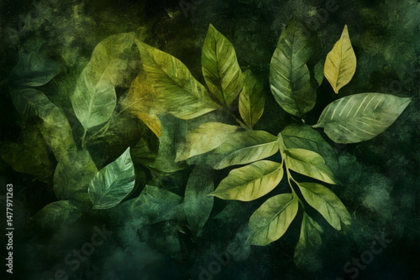 Fototapeta Vibrant Green Leaves Background with Textures and Patterns for Nature