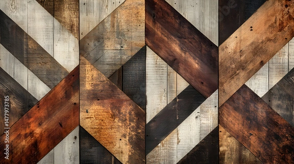 Fototapeta Rustic Wooden Planks with Geometric Pattern for Background or Design