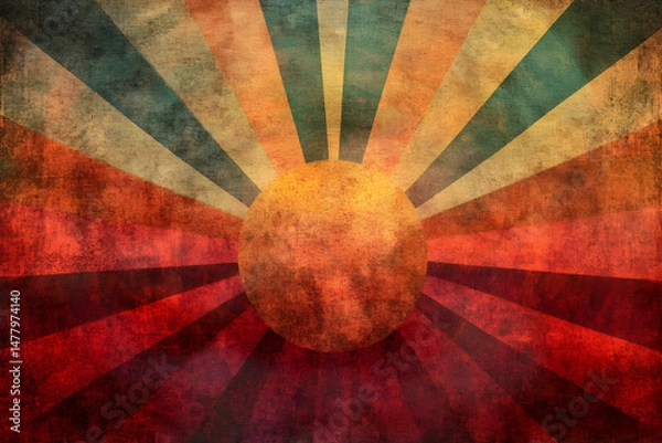 Fototapeta Vintage Sunburst Background with Retro Colors and Textures