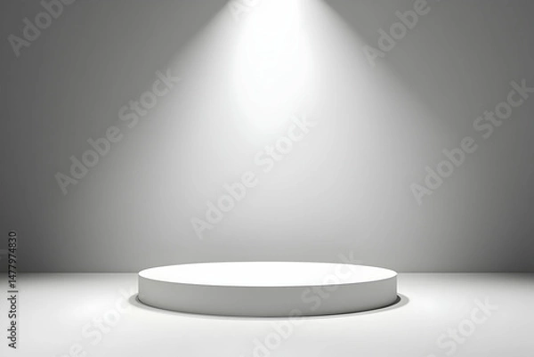 Fototapeta Empty stage with spotlight on circular platform and grey background