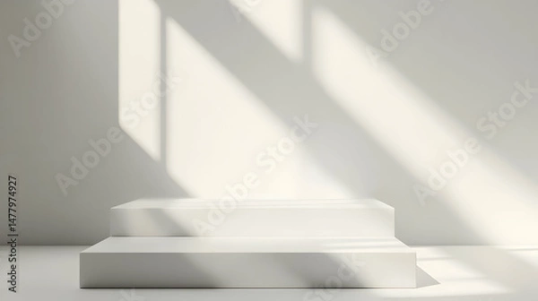 Fototapeta Minimalist White Platform with Soft Shadows and Neutral Background