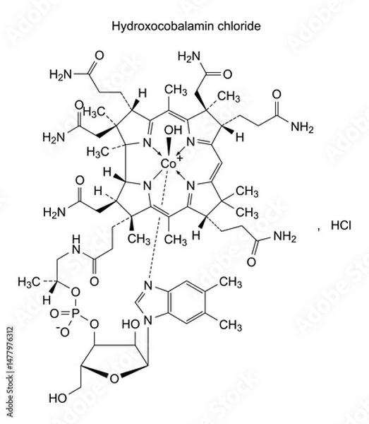 Fototapeta Chemical structure of hydroxocobalamin chloride, drug substance