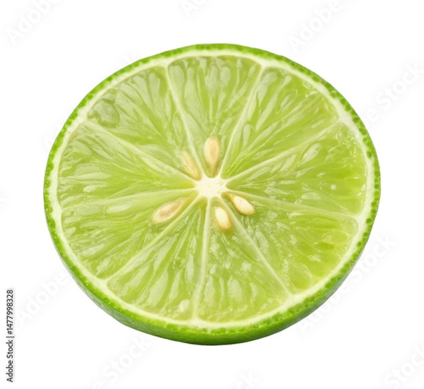 Obraz PNG Fresh lime slice showing vibrant green juicy interior and seeds