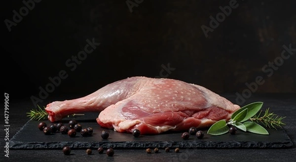 Obraz Raw Turkey Leg with Herbs and Berries