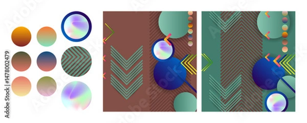 Fototapeta Set Bright juicy Bottle Green colors Fresh modern background with geometric elements, lines and dots for text, universal design, banner concept business