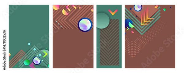 Fototapeta Set Bright juicy Bottle Green colors Fresh modern background with geometric elements, lines and dots for text, universal design, banner concept business