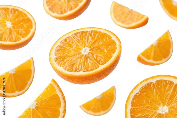 Fototapeta PNG Fresh orange slices floating in artistic pattern