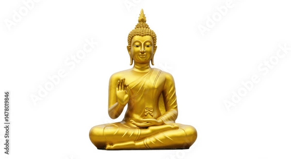 Obraz Golden Buddha Statue in Meditation Pose, Isolated on Transparent PNG Background