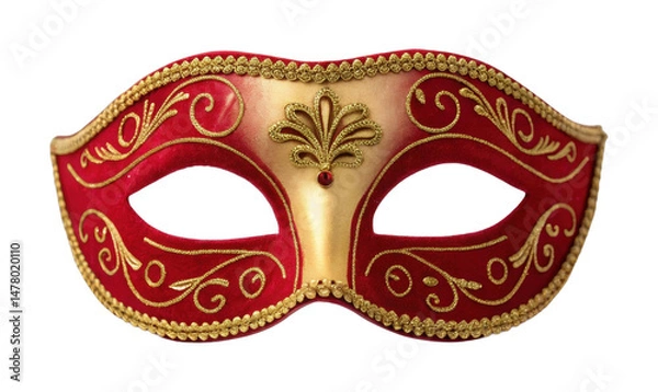 Fototapeta PNG Elegant red masquerade mask with golden embellishments