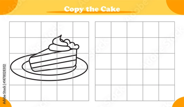 Fototapeta Copy the picture activity game for kids featuring slice of cake