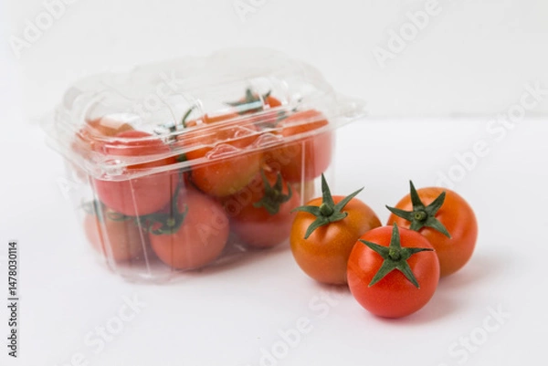 Obraz Red Cherry Tomatoes on White Background