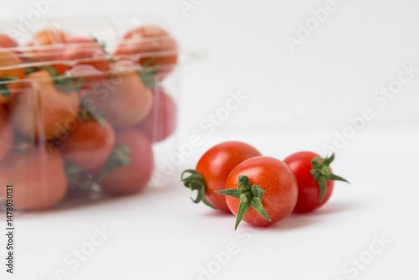 Obraz Red Cherry Tomatoes on White Background