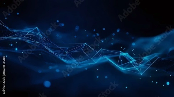 Fototapeta Dynamic Blue Abstract Network with Interconnected Lines and Dots on Dark Background in Modern Style