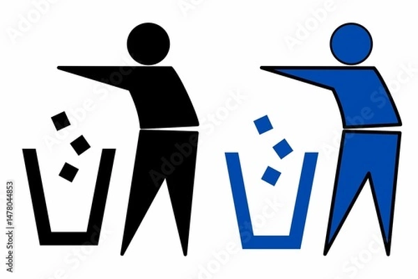 Fototapeta Silhouette of people throwing garbage in garbage bin, 