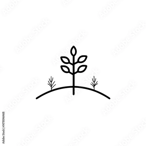 Fototapeta Vector illustration of a simple tree with leaves growing on a small hill in a minimalistic design suitable for nature themes
