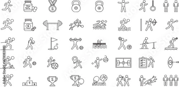 Fototapeta Athletic Sports Line Editable Icons set. Vector illustration in modern thin line style of summer sports activities related icons: gym exercises, football, swimming, gymnastics, and more.