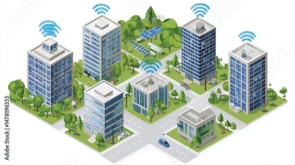 Obraz Urban wireless network infrastructure schematic illustration.