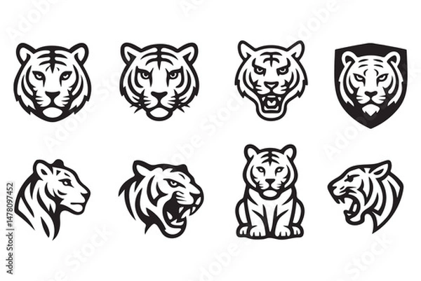 Fototapeta Tiger Head Illustrations Vector Icon Set