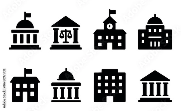 Fototapeta Government and institutional building icons set in black and white