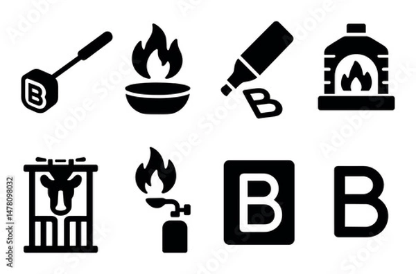 Fototapeta Branding icons set, silhouette, bold minimalist, app, ui