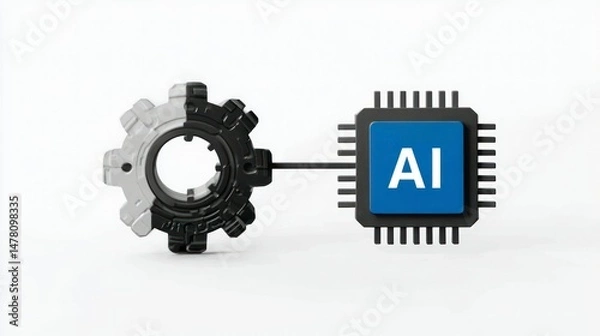 Fototapeta AI Chip Connected to Gear Mechanism Symbolizing Integration of Artificial Intelligence and Mec