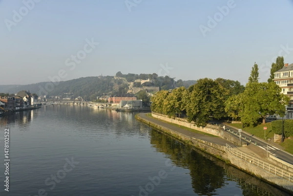 Fototapeta Reflet dans la Meuse au matin en direction du Grognon à Namur 