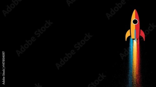 Fototapeta A vibrant rocket launching into space with colorful flames ideal for innovation and technology