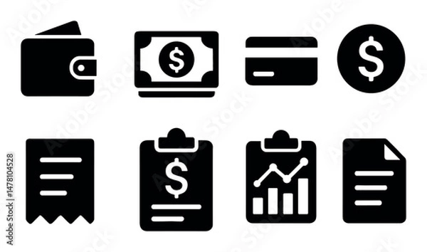 Fototapeta Financial and payment icon set in black and white