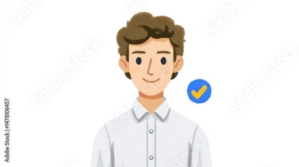 Fototapeta A person with a verification badge symbolizing trust and authenticity in digital communication