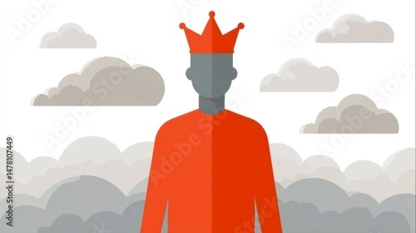 Obraz A crowned figure in a vibrant red outfit standing against a cloudy sky background