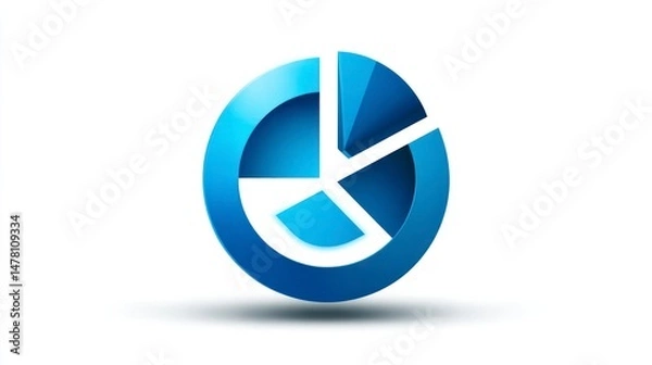 Fototapeta 3D Pie Chart Illustration in Blue with Dynamic Segments for Business and Data Visualization