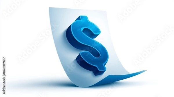 Obraz 3D Dollar Sign on Curved Paper Finance and Business Icon for Financial Reports Budgets and E