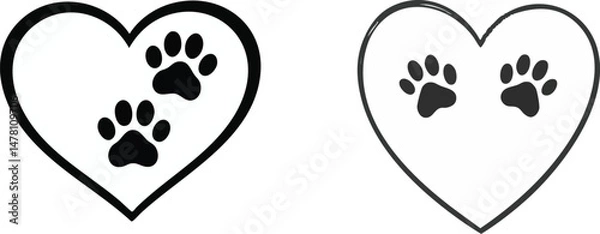 Fototapeta Simple Modern Freehand Doodle Design with Black Heart, Paw Prints, and Soft Pastel Colors