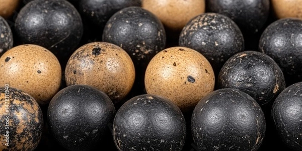 Fototapeta Close-up of a collection of mottled, dark and light colored balls