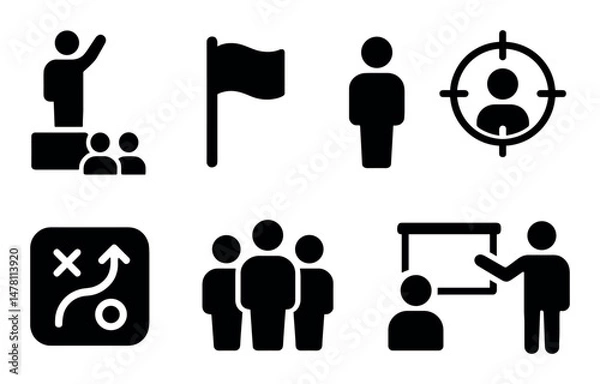 Fototapeta Leadership and teamwork icons: strategy, presentation, success