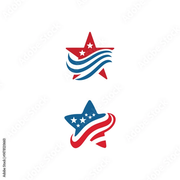 Obraz Star with wavy stripes in red and blue icons