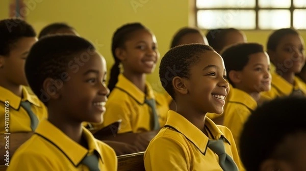 Obraz Eager African Students Engaged in Learning Inside a Classroom