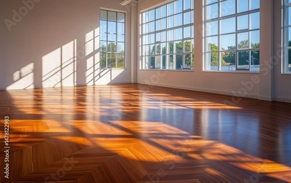 Fototapeta Sunlit Empty Room with Stunning Hardwood Flooring - A Modern Architectural Interior