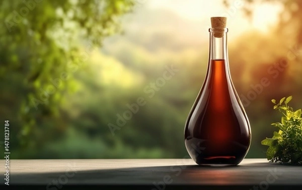 Fototapeta Stunning Wine Bottle in Nature Background - A Perfect Summer Drink