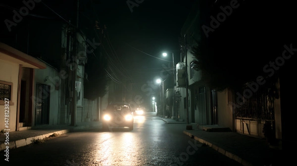 Obraz street view of a city district during blackout