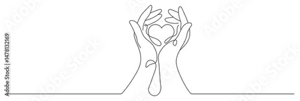 Obraz Editable vector stroke of Love and Care. Autism related concept. Continuous one line drawing. Vector illustration