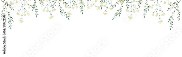 Fototapeta Frame with watercolor illustrations of various herbs. Frame with hand-drawn green branches of herbs. Perfect for wedding, birthday, seasonal holidays.