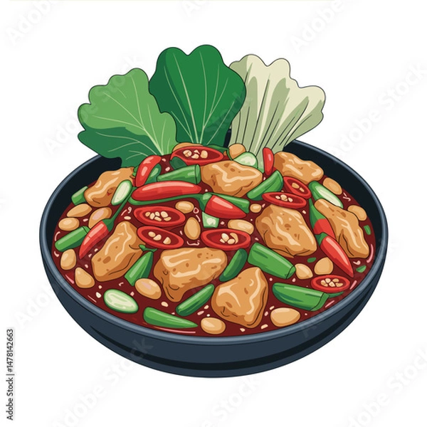 Fototapeta Kung Pao Chicken with Peanuts and Chili Peppers
