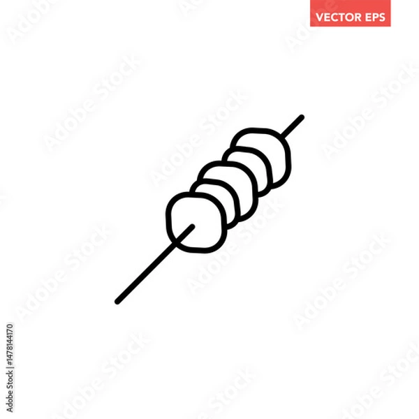 Fototapeta Black single Shish kebab on skewer line icon, simple meat in stick flat design pictogram, infographic vector for app logo web button ui ux interface isolated on white background