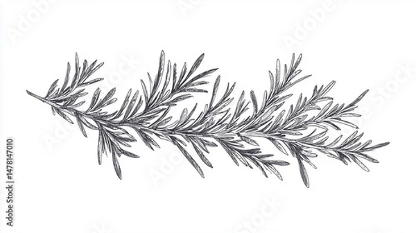 Obraz single rosemary branch, fine lines on clean white background, natural style