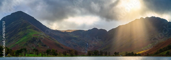 Fototapeta Beautiful morning view of Buttermere lake and Haystacks in the Lake District. England