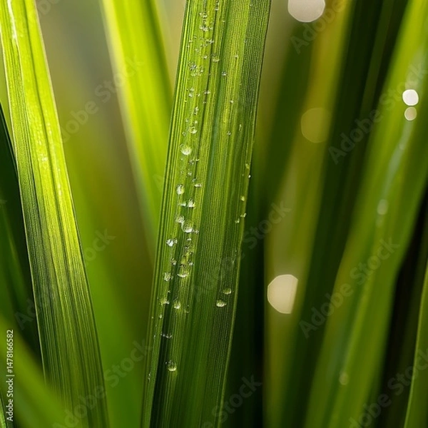 Obraz closeup of fresh lemongrass stalks with vibrant green color, macro Southeast Asian herb photography, soft light