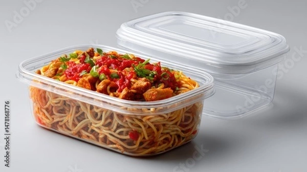 Obraz Transparent Takeaway Box Designed for Chinese Food Storage and Service