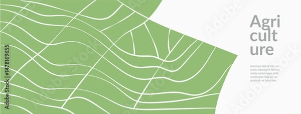 Fototapeta Green field vineyard wheat rice and tea elegant modern abstract vector design. Geometric pattern, eco-friendly element highlight farmland and agriculture. Aerial view with wavy lines, for packaging