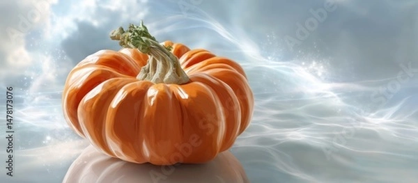 Obraz Round Orange Pumpkin with Glossy Surface on Soft Background